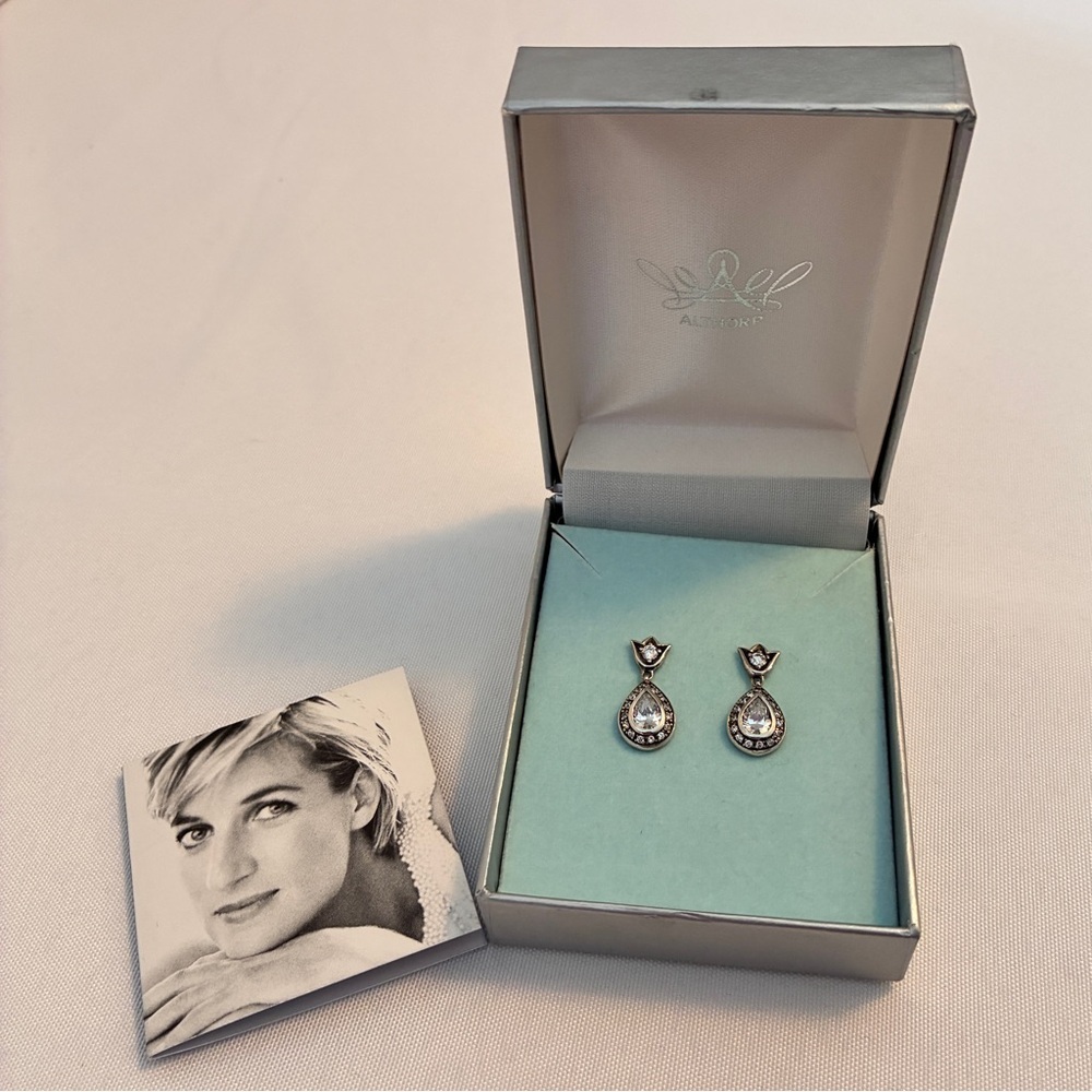 Princess Diana Althorp Estate Sterling Silver Cubic Zirconia Drop Earrings RARE